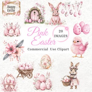 Aquarell Rosa Ostern Clipart, Hase Bilder, Ostereier PNG, kommerzielle Nutzung, Junk Journal Art, Scrapbooking Bild. Ostern PNG, 20 Bilder