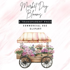 Aquarell Blumen Warenkorb Clipart, Wildblumen PNG, Blumenmarkt Bild, kommerzielle Nutzung, Blumen Clipart, Frühling PNG, 5 Bilder, Cottagecore PNG