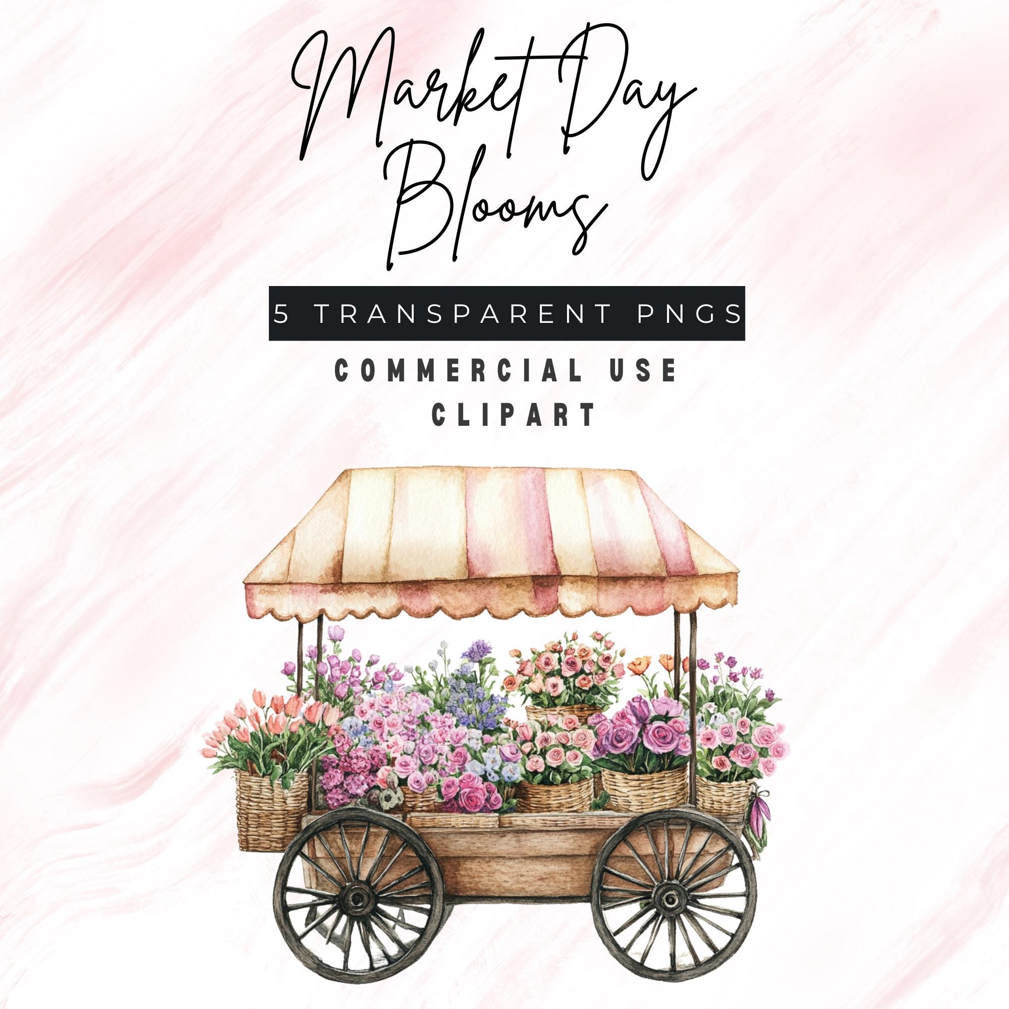 Watercolor Flower Cart Clipart, Wildflower PNG, Floral Market Image ...