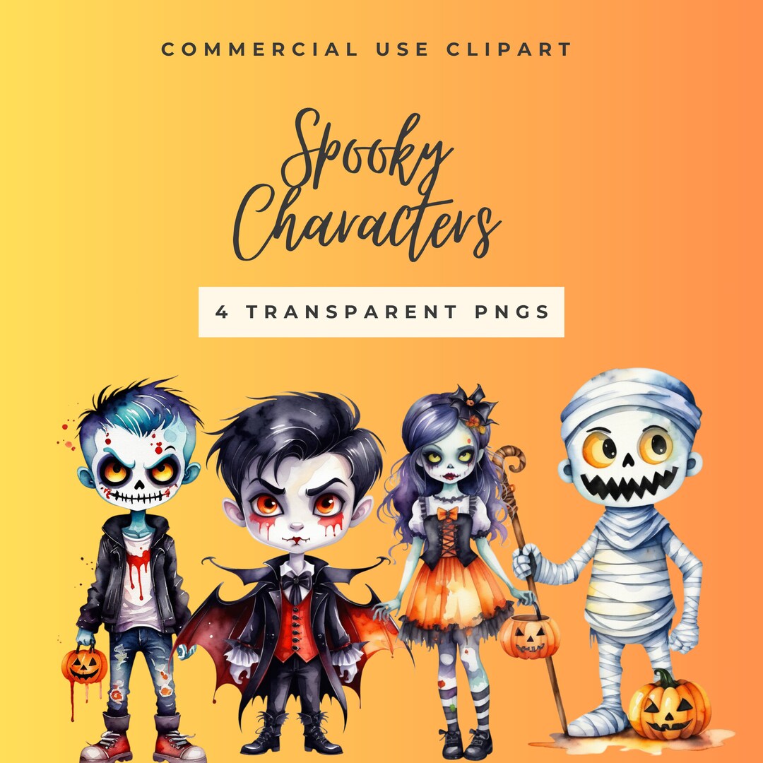 Cute Halloween Characters Clipart, Spooky Halloween Art, Commercial Use ...