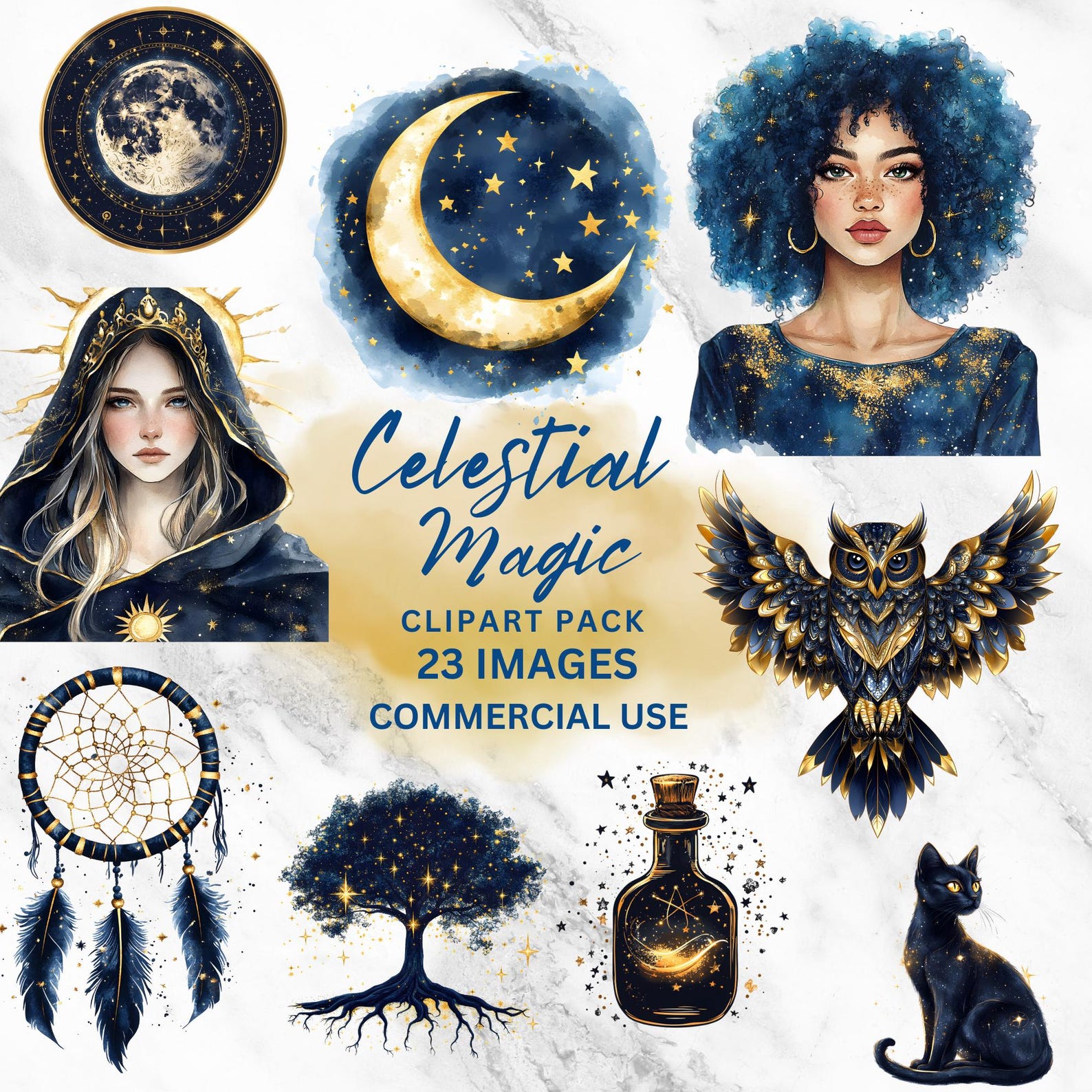 Celestial Magic Clip Art, Mystical Clipart, Sun Moon Star PNG, Goddess ...