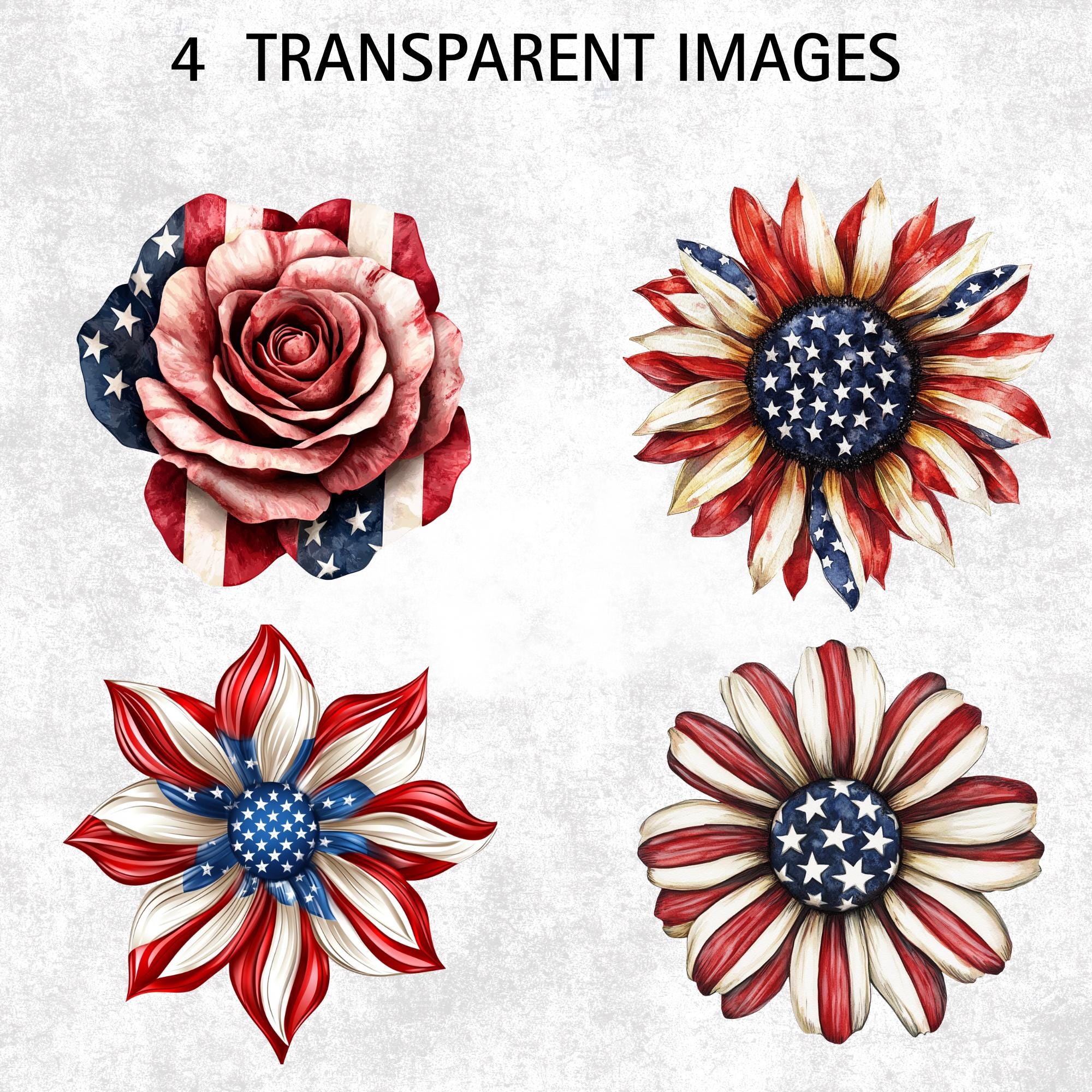 4th of July Flower Clipart, Red, White & Blue Clipart, Patriotic Floral ...