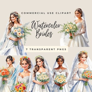 Braut Clipart, Hochzeit Global Bräute, Aquarell Brautdusche Designs, Hochzeit Clipart, Kommerzielle Nutzung, Elegante Braut Illustrationen