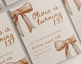 13th Birthday Invitation Girl, 13th Birthday Card, Editable Birthday Party Invitation, 14th, 15th, 11th, 12th, Printable Canva Invite, DIY
