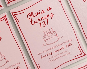 13th Birthday Invitation Girl, 13th Birthday Card, Editable Birthday Party Invitation, 14th, 15th, 11th, 12th, Printable Canva Invite, DIY
