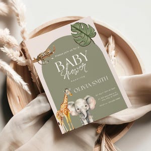Safari Baby Shower Invitation Template, Editable Baby Shower Invite, Jungle Baby Shower Invitation, Zoo Animals Invite, Printable Canva