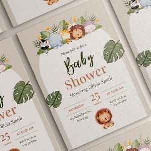 Safari Baby Shower Invitation Template, Editable Baby Shower Invite, Jungle Baby Shower Invitation, Zoo Animals Invite, Printable Canva