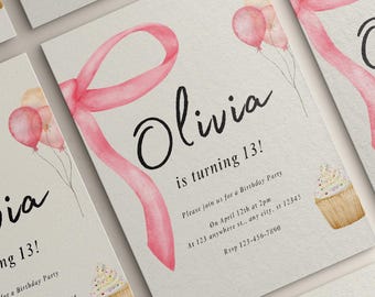 13th Birthday Invitation Girl, 13th Birthday Card, Editable Birthday Party Invitation, 14th, 15th, 11th, 12th, Printable Canva Invite, DIY