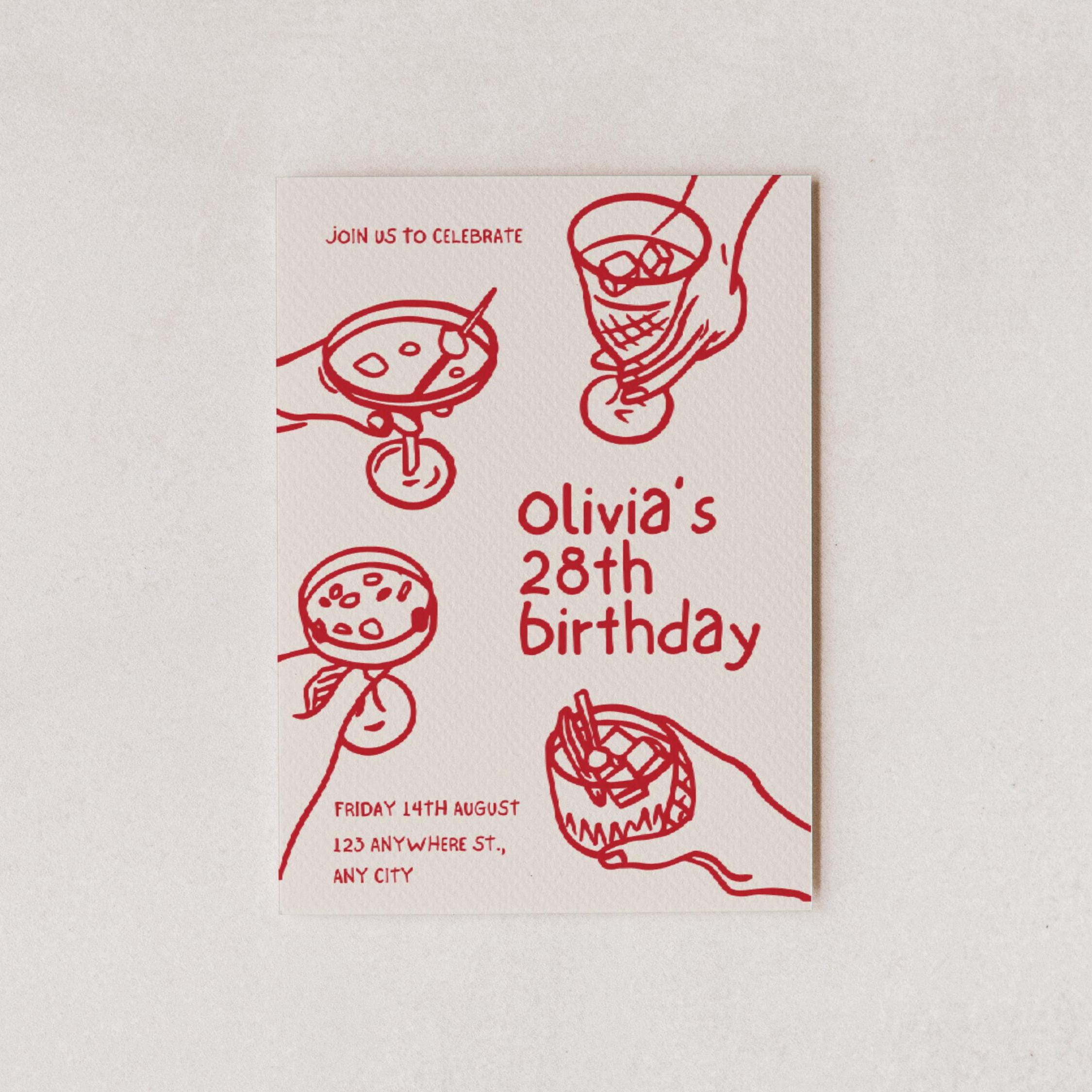 Birthday Invitation, 28th Birthday Card, 28th Party Invite, Editable ...