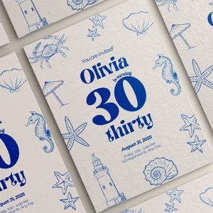 Cartão de aniversário de 30 anos costeiro, convite de aniversário de 30 anos, convite de aniversário de 26 anos, convite de aniversário de 29 anos, modelo de convite de aniversário, e-convite