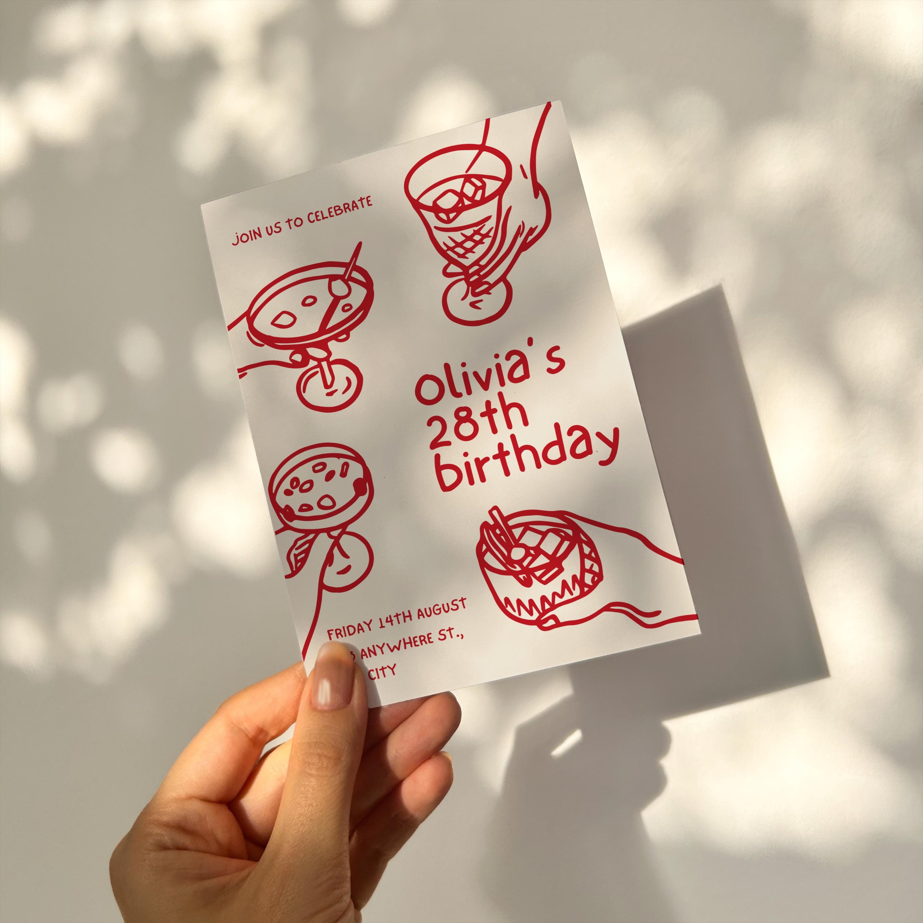 Birthday Invitation, 28th Birthday Card, 28th Party Invite, Editable ...