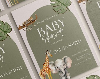 Safari Baby Shower Invitation Template, Editable Baby Shower Invite, Jungle Baby Shower Invitation, Zoo Animals Invite, Printable Canva