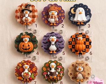 Halloween Silly Goose Badge Reel, Pumpkin Goose Retractable ID Clip, Spooky Goose Nurse 2-Layer Badge Reel, Spooky Ghost Teacher Badge Reel