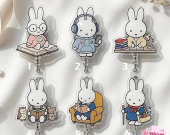 Kawaii Bunny Badge Reels, Funny Bookish Badge Reels, Buy 5 get 1 ID Holder, Teacher Badge Reel, Back To School Gift, Nurse Week Accessory