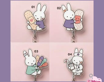 Kawaii Bunny Nurse Badge Reel, Medical ID Holder, Kawaii Bunny Badge Reel, Nurse Retractable Badge Clip, Hospital Work Accessories