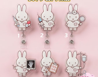 Kawaii Bunny Nurse Badge Reel, Medical ID Holder, Kawaii Bunny Badge Reel, Nurse Retractable Badge Clip, Hospital Work Accessories