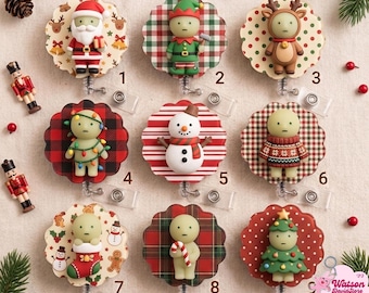 Christmas Bunny Badge Reel, Cute Holiday Retractable ID Clip, Winter Season 2-Layer Badge Reel, Festive Nurse Teacher Office Worker ID Clip