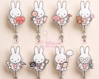 Kawaii Bunny Doctor Badge Reel, Dermatologist Medical ID Holder, Pediatrician Cardiologist Neurologist Badge Clip, Hospital Work Accessories