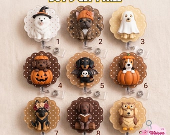 Dachshund Dog Halloween Badge Reel, Dog Lover Retractable ID Clip, Samoyed 2-Layer Badge Reel, Spooky Nurse Teacher Office Worker ID Clip