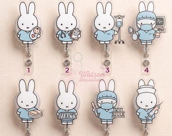 Kawaii konijn badgehaspel verpleegster, houder medische ID, kawaii konijn badgehaspel, intrekbare badgeclip verpleegkundige, werkaccessoires ziekenhuis