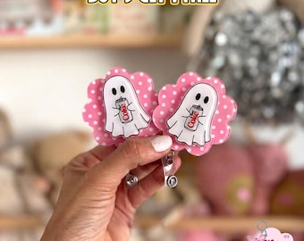 Ghost with Diet Coke Badge Reel, Halloween Polka Dots Retractable ID Clip, Spooky Ghost 2-Layer Nurse Badge Reel, Teacher Badge Reel