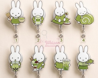Matcha Bunny Badge Reel, Matcha Lover ID Holder, Kawaii Bunny Teacher Badge Reel, Nurse Retractable Badge Clip, Office Work Accessories