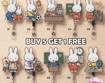 Kawaii Bunny Teacher Badge Reel, Kawaii Bunny ID Holder, Teacher Squad Retractable Badge Clip, Back To School Accessories