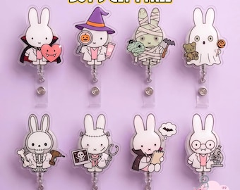 Halloween Bunny Doctor Badge Reel, Spooky Dermatologist Medical ID Holder, Pediatrician Cardiologist Neurologist ID Clip, Work Accessories