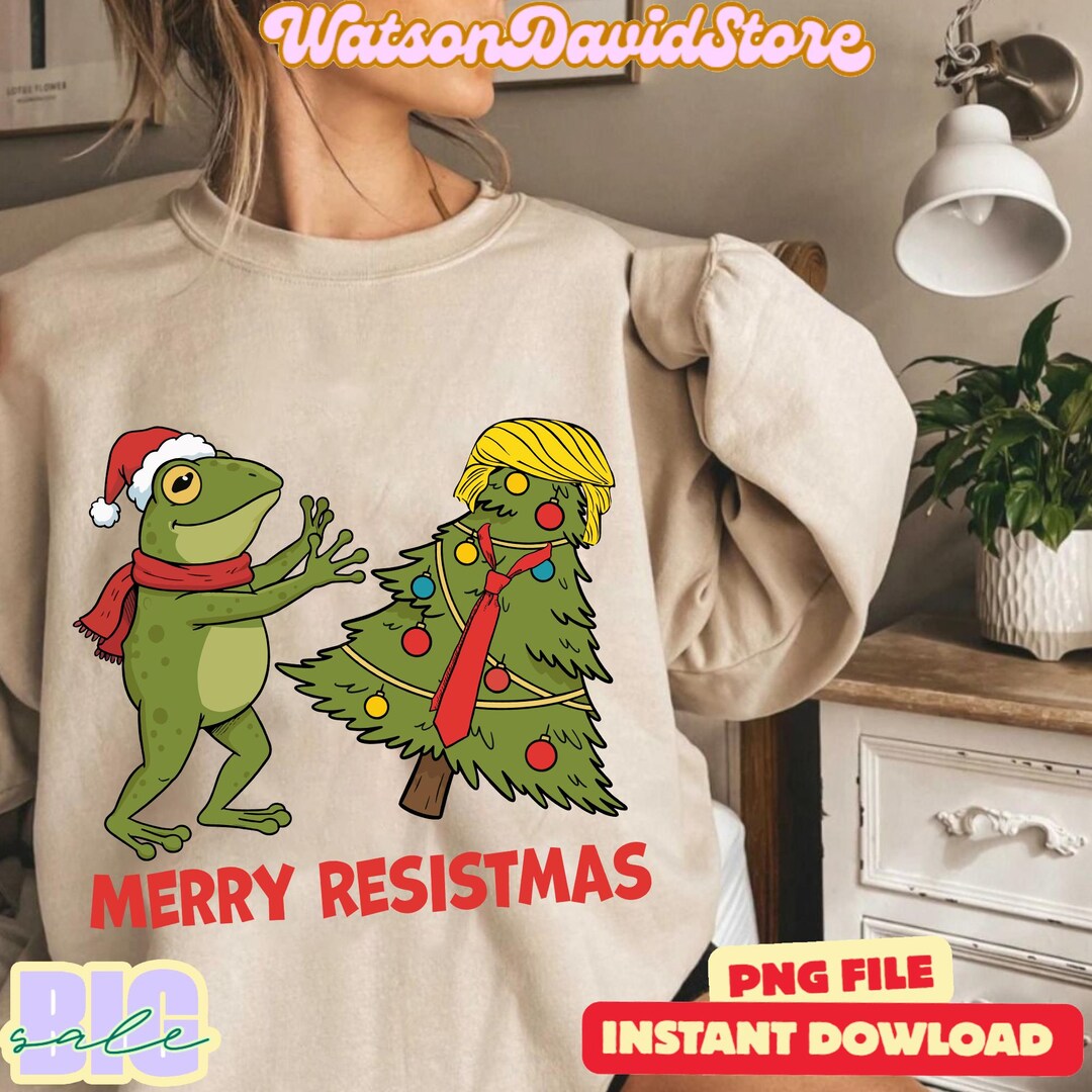 Resistmas Rabbit Merry Resistmas Frog Anti Trump PNG, Funny Political Christmas ...