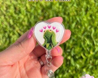 Funny Frog Meme Badge Reel, Kermit Frog Nurse Badge, Cute Animal Heart Meme Hospital Clip, Gift for Coworkers
