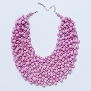 Pink multi strand necklace handmade layering necklace, wooden bead necklace, bib necklace beaded, beaded multistrand necklace