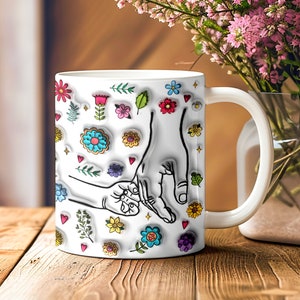 Custom Kids Holding Moms Hand 3D Inflated Mug Wrap, Mama 11oz Mug Template, Mom Floral 15oz Mug Png, Mothers Day Coffee Mugs Png zdjęcie 8