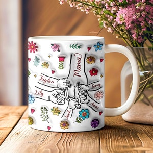 Custom Kids Holding Moms Hand 3D Inflated Mug Wrap, Mama 11oz Mug Template, Mom Floral 15oz Mug Png, Mothers Day Coffee Mugs Png zdjęcie 6