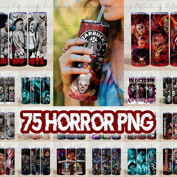 75 Files Design Horror Movie Tumbler Bundle, 20oz Tumblers, Tumbler Wrap, PNG Sublimation Design, 20 Oz Digital Tumbler Wrap PNG Download