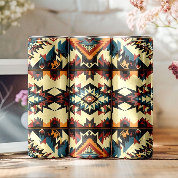 Aztec Pattern 20oz Skinny Tumbler Wrap, Sublimation Design, Digital Download PNG, Country Western Tumbler Wrap PNG, Tribal Print Tumbler png