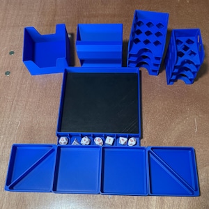 3D Printed Board Game Organizer Accessory Kit | Stackable Card Trays, Token Trays, Padded Dice Tray & Magnetic Dice Tower image 1