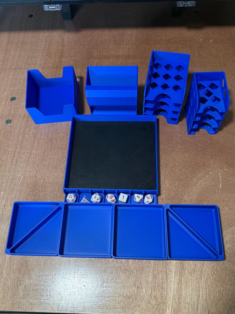 3D Printed Board Game Organizer Accessory Kit | Stackable Card Trays, Token Trays, Padded Dice Tray & Magnetic Dice Tower image 1