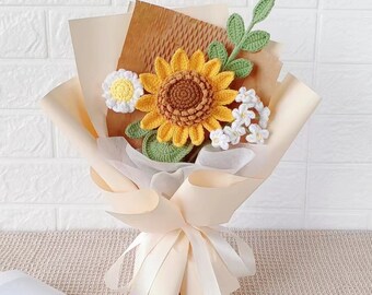 Handmade Crochet Flower Bouquet,Knitted Sunflower Bouquet,Finished Product,Gift for Mother,Friends,Girlfriends,Graduation,Birthday gift