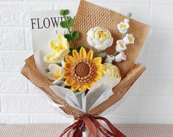 Handmade Crochet Flower Bouquet,Knitted Sunflower Bouquet,Finished Product,Gift for Mother,Friends,Girlfriends,Graduation,Birthday gift