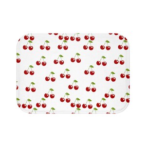 Cherries bathroom decor bath mat, new home gift, bathroom decor, retro style bathroom decor.