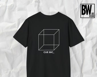 Unisex Minimalist Black T-Shirt, Abstract Print Shirt, Cubic Shirt, Black Cotton Shirt, Black Shirt for Men, Women Black Shirt - CUE BIC_