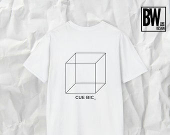 Unisex Minimalist White T-Shirt, Abstract Print Shirt, Cubic Shirt, White Cotton Shirt, White Shirt for Men, Women White Shirt - CUE BIC_
