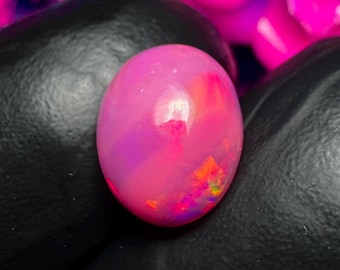 Vibrant Pink Ethiopian Opal Cabochon, Welo Gemstone, Neon Fireplay