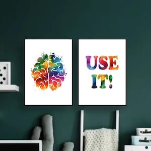Poster sul pensiero positivo per la stanza degli adolescenti, set di 2 stampe murali con affermazioni positive, poster sulla mente che esplode, poster sulla crescita personale, arte sulla salute mentale