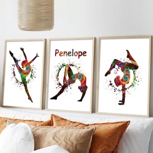 Personalized Gymnastics Prints: Modern Teenage Girl Room Decor, Set of 3