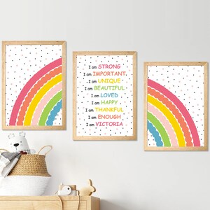 Set di 3 stampe arcobaleno per bambine, decorazioni da parete colorate per la cameretta dei bambini, stampe con affermazioni per bambini, stampe con citazioni positive, decorazioni per la camera da letto delle bambine
