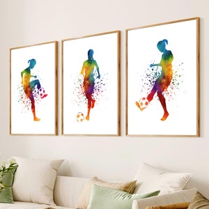 Set di 3 stampe di calciatrici, stampe murali di calciatrici, regali di calcio per ragazze, calciatrici, stampe di calciatrici, ragazze calciatrici adolescenti