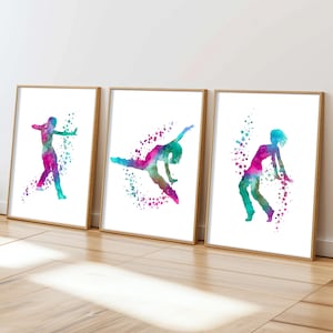 Stampe da parete astratte di breakdance per la camera da letto di ragazze adolescenti, stampe da parete di danza rosa e verde acqua, poster di ballerine freestyle, decorazioni per la stanza di ballerine.