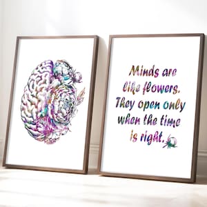 Set di 2 stampe da parete Blooming Mind, stampe da parete con affermazioni positive, stampe da parete sulla salute mentale, poster sull'autismo, poster sulla depressione nelle adolescenti