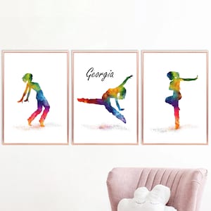 Set di 3 stampe da parete raffiguranti ballerine, decorazioni personalizzate per la cameretta delle bambine, stampe da parete raffiguranti ballerine, stampe di danza astratta moderna, regalo per ballerine.